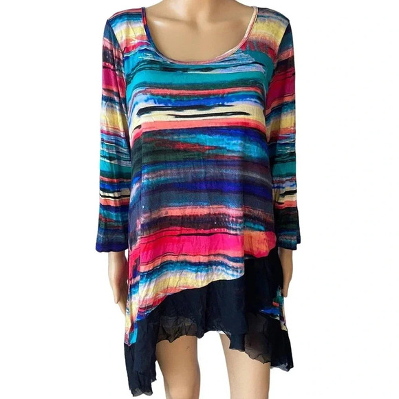 Cable & Gauge Artsy Art To Wear Summer Stretchy Comfortable Hi low Top Women  XL - Picture 1 of 6